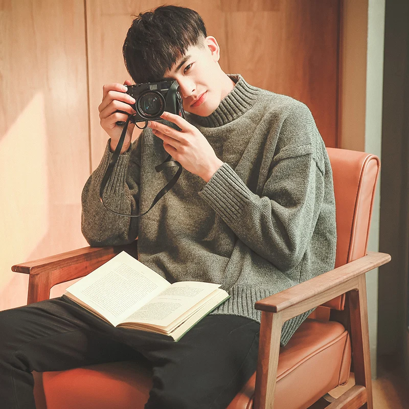 Tcyeek корейский свитер для мужчин зима осень Pull Homme тонкий прилегающий вязаный пуловер с высоким воротом мужской свитер Повседневная одежда Hiver W07