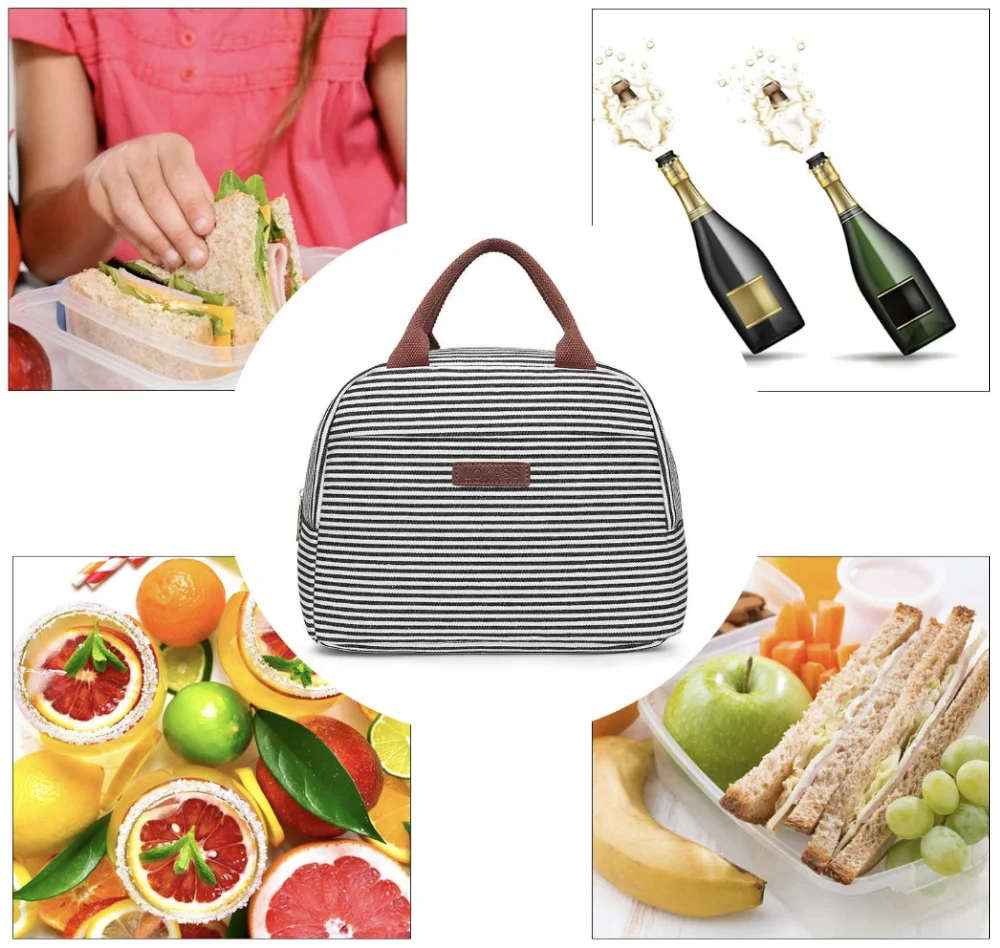 Сумка для пикника, переносная, термоизолированная, черный полосатый кулер, сумки-тоут, водонепроницаемые сумки для хранения еды, сумки для женщин и мужчин, ланч-боксы
