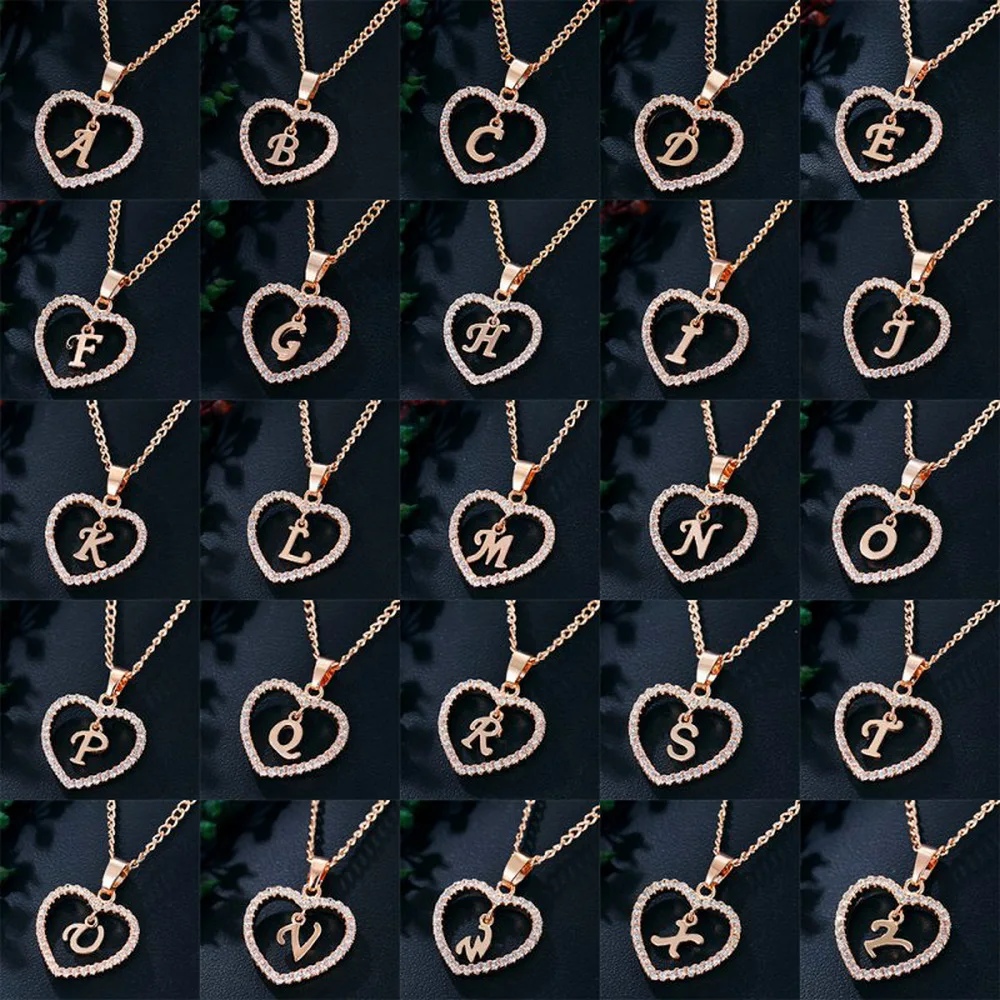 Letter Necklace 26 Letter Zircon Love Pendant Jewelry