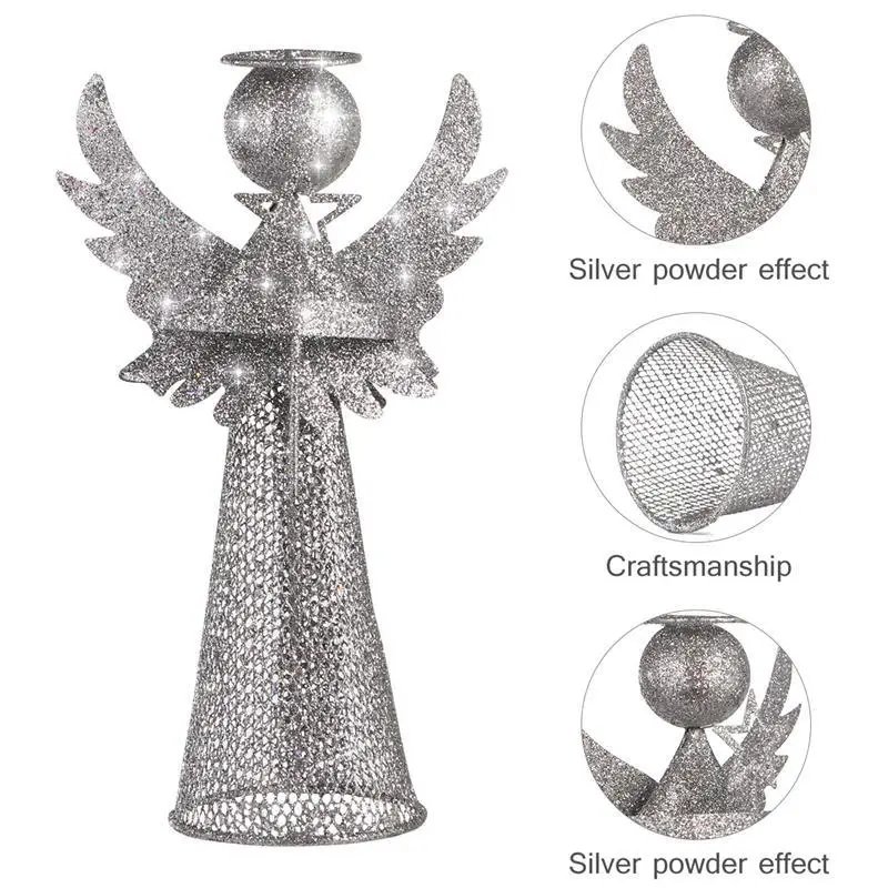 Amosfun Silver Christmas Tree Topper Treetop Decoration Figure For Festive Home Ornament