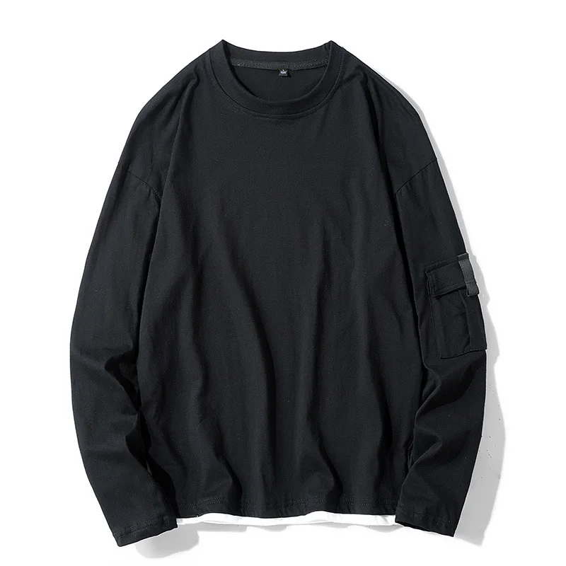 

2019 Summer Men's New Casual Pocket Decoration Long-sleeved Round Neck T Shirt Loose Temperament Trend Cotton M-4XL