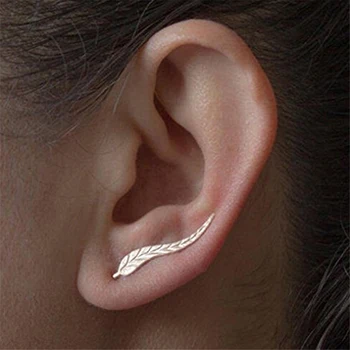 

Fashion Personality Metal Leaf Simple Ear Sweep Wrap Silver Gold Color Ear Climber Leafs Ear Clip Cuffs Earrings