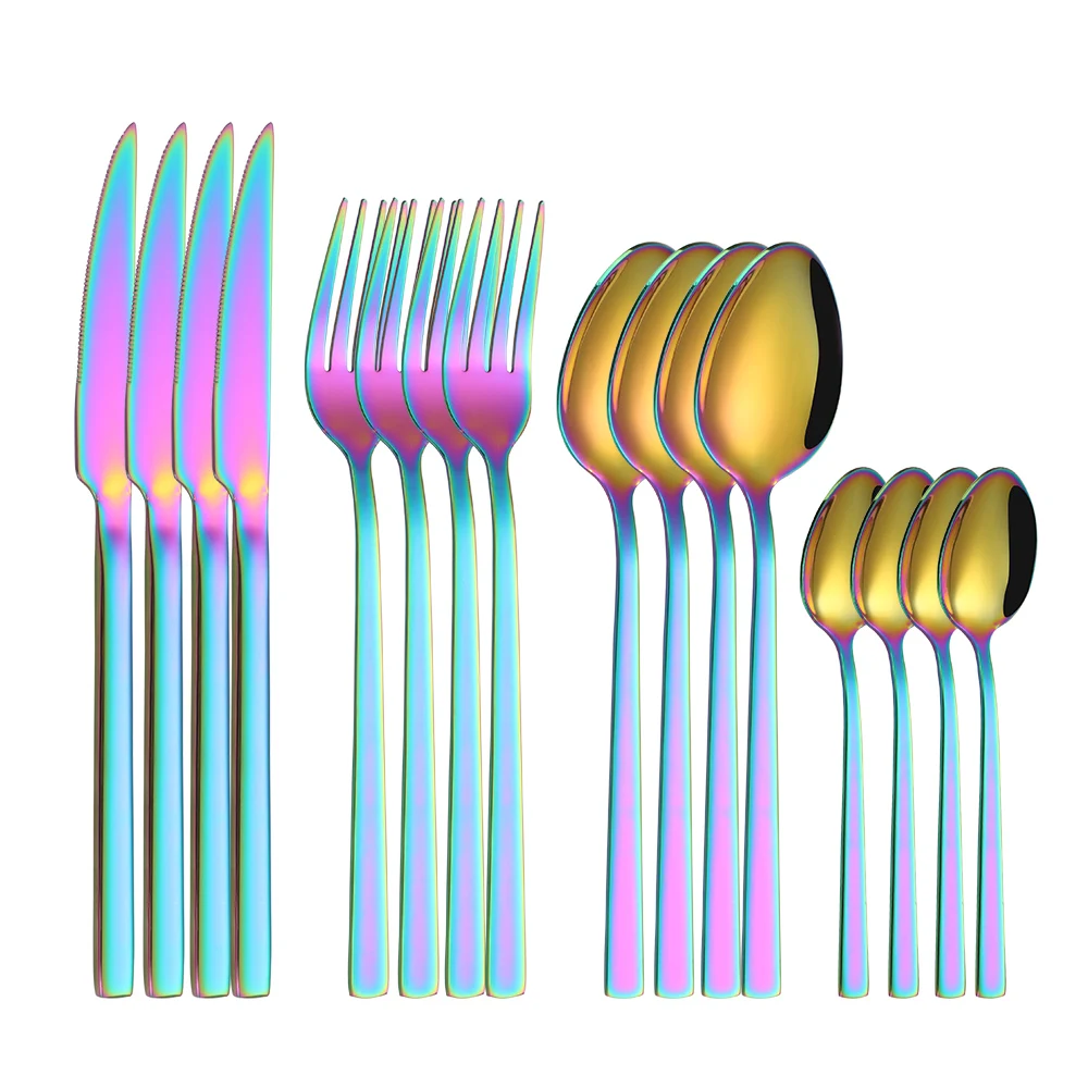 

16 pcs Dinnerware Set Stainless Steel Gold Tableware Set Knife Fork Spoon Flatware Set Dishwasher Safe Silverware Cutlery Set