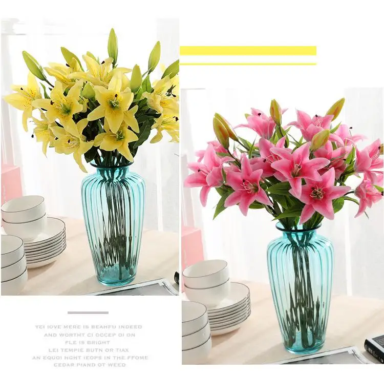 3 головы искусственные цветы, лилия Высококачественная Цветочная композиция декоративная имитация цветов для дома Свадебные украшения поддельные цветы