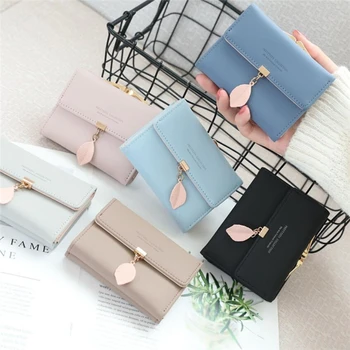 

New Female Short Wallet Lady Fashion Pu Leather Fashion Leaf Tassel Clutch Portable Id Credit Card Holder Purse