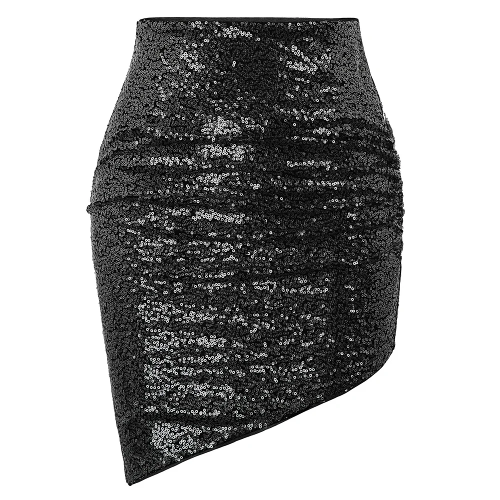 sexy skirt Women summer autumn solid color Stunning Sequined Irregular Hips-wrapped Bodycon Pencil Skirt mini short skirts lady