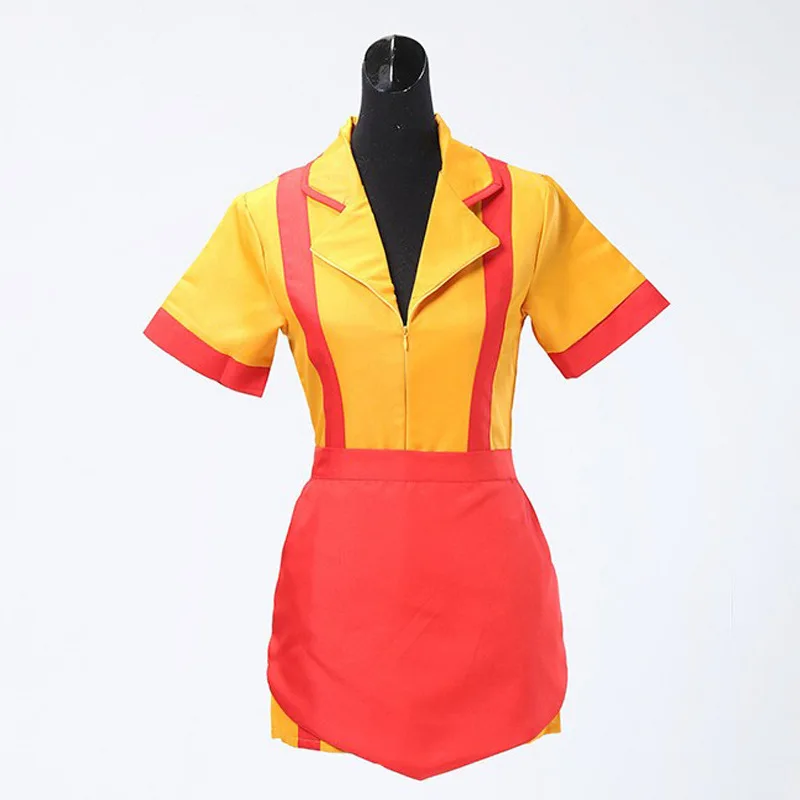 Custom Made 2 Broke Girls Costume Halloween Outfit Max Black Caroline Wesbox Channing Cosplay Suit Apron Dress | Тематическая