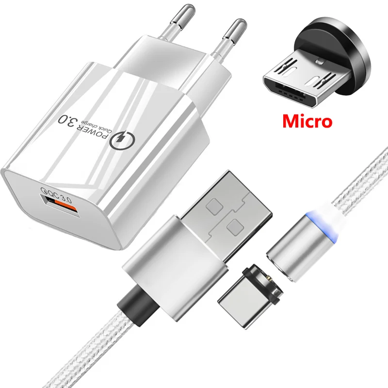 Магнитный Micro USB кабель QC3.0 Быстрая зарядка зарядное устройство для Xiaomi Redmi 6 Pro 6a S2 3S 4 4A 5 Plus Note 4X3 5A prime Y1 Lite Y2 - Цвет: Charger Cable White