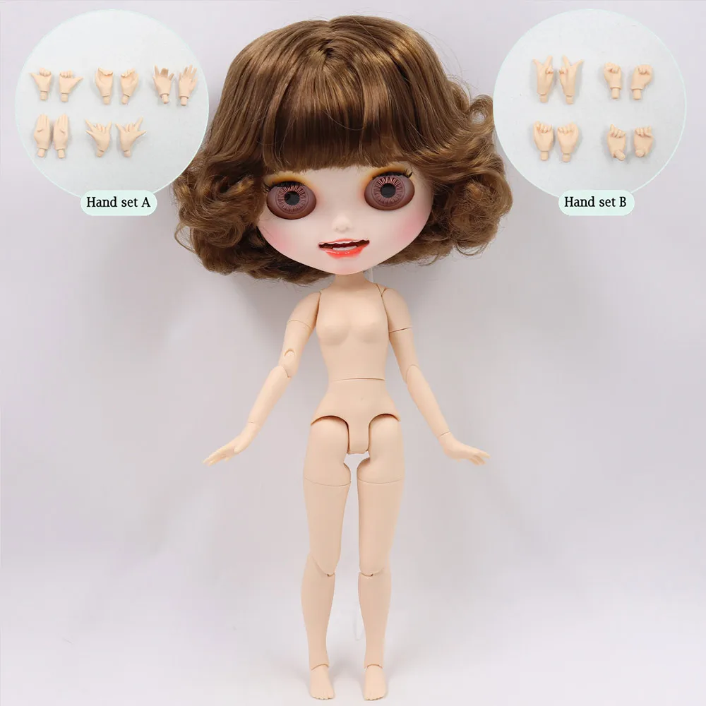 like the picture Ледяной обнаженный Blyth кукла No. BL9158 каштановые волосы резные губы открытый рот матовая индивидуальные улыбка лицо соединение тело 1/6 bjd - Цвет: like the picture