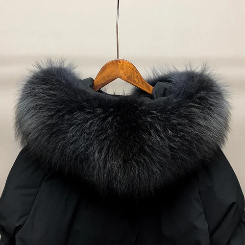 KMETRAM пуховик с воротником из натурального меха енота, зимнее пальто, женское длинное пальто, женские корейские куртки больших размеров, парка Manteau Femme 6W - Цвет: black-black collar