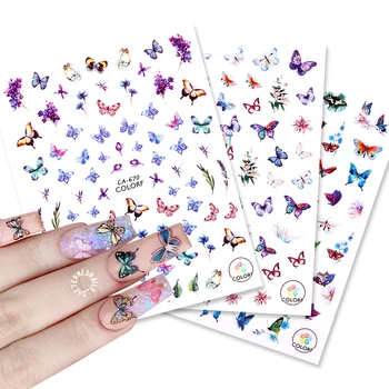 

3D Nail Sticker Summer Theme Colorful Butterfly Flower Transfer Beautiful Decals Decoration Popular DIY Nail Art Accessories