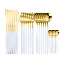 Juego de vajilla dorada de acero inoxidable, cuchillo, tenedor, cuchara, regalo, caja de cubiertos apta para lavavajillas, 24 Uds.