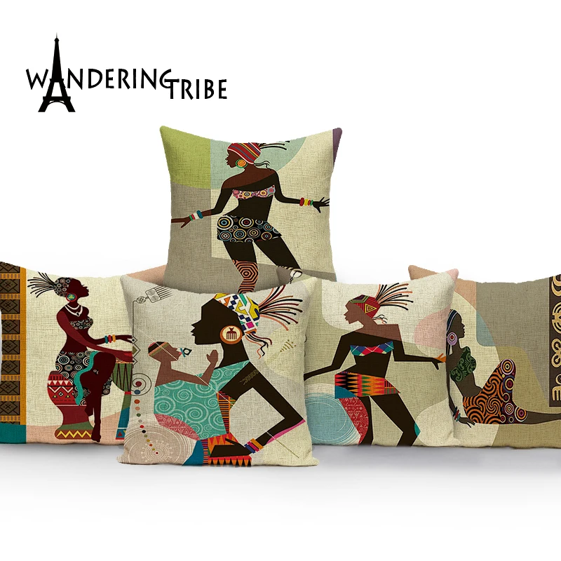 Ethnic Farmhouse Cushion Cover Abstract Woman Dance Decoration Pillows