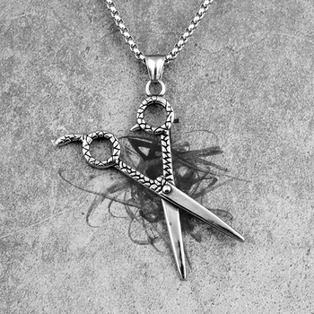 

Scissors Haircut Barber Men Necklaces Pendants Chain Punk for Boyfriend Male Stainless Steel Jewelry Creativity Gift Wholesale