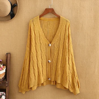 

Large Size Knitted Cardigan Women Short Section 2019 New Fat mm Loose Korean V-neck Single-breasted Casual Sweater Coat