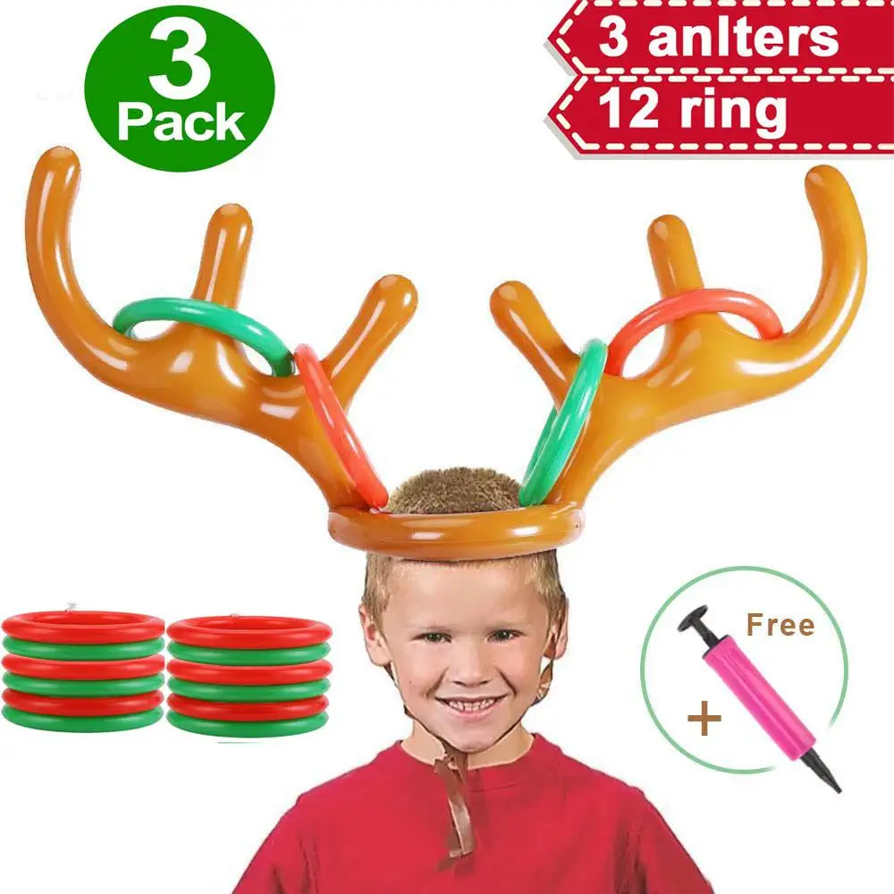 

2/3 Pack Ring Toss Inflatable Santa Reindeer Antler Hat Christmas Holiday Party Game Supplies Toys 2 or More Players Interaction