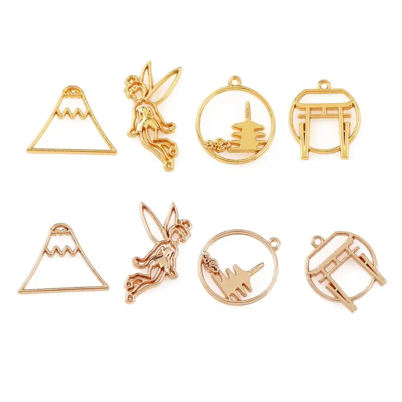 

4Pc Japen Mount Fuji UV Frame Metal Frame Pendant Gold Charm Open Bezel Setting UV Resin Charm Jewelry Making