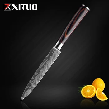 

XITUO Utility Knife 5 inch Stainless Steel Sharp Paring knives Cut Vegetables Laser Damascus Pattern Kitchen Steak Knives New
