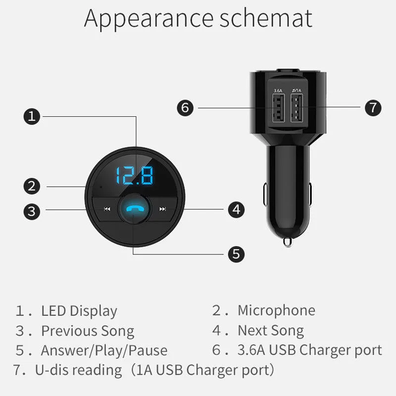 BT28 беспроводной автомобильный Bluetooth 3.6A MP3 передатчик автомобильный музыкальный плеер Громкая связь вызов с ЖК-дисплеем двойной USB Автомобильное зарядное устройство