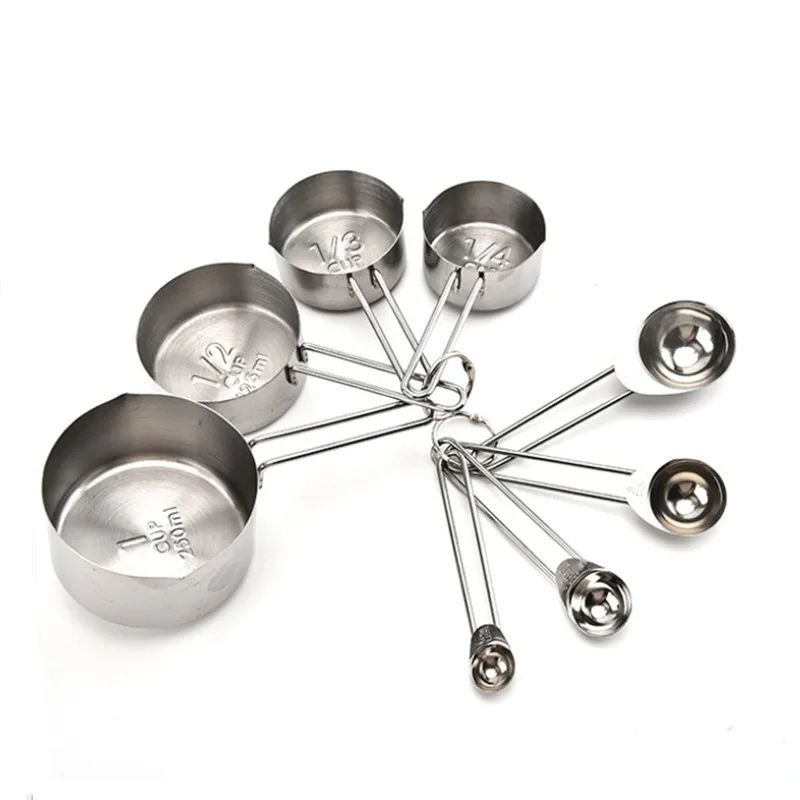 8pcs Silver 8 шт./компл. Нержавеющая сталь мерные чашки и ложки набор для выпечки тортов измерение количества сахара ложки Кухня столовая база для выпечки Инструменты - Цвет: 8pcs Silver