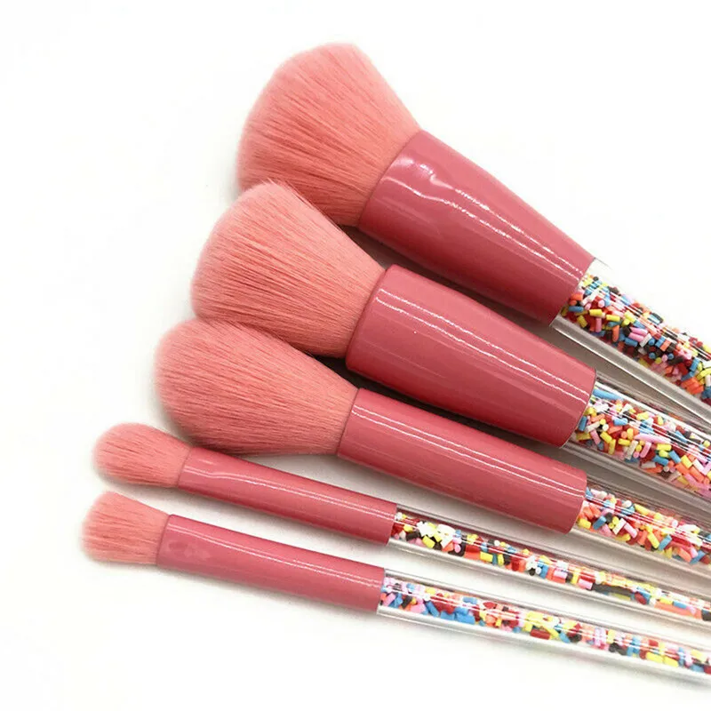 

5pcs Pink Cosmetic Lollipop Candy Crystal Makeup Brushes Set Colorful Lovely Foundation Eye Shadow Blending Brush Makeup Tool