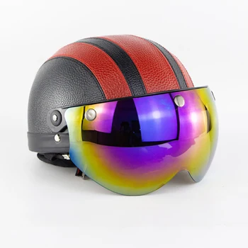 

Motorbike Retro Half Helmet With Lens 3/4 Helmet Lens Three Button Modified Lens Motorcycle Lens 2020 New
