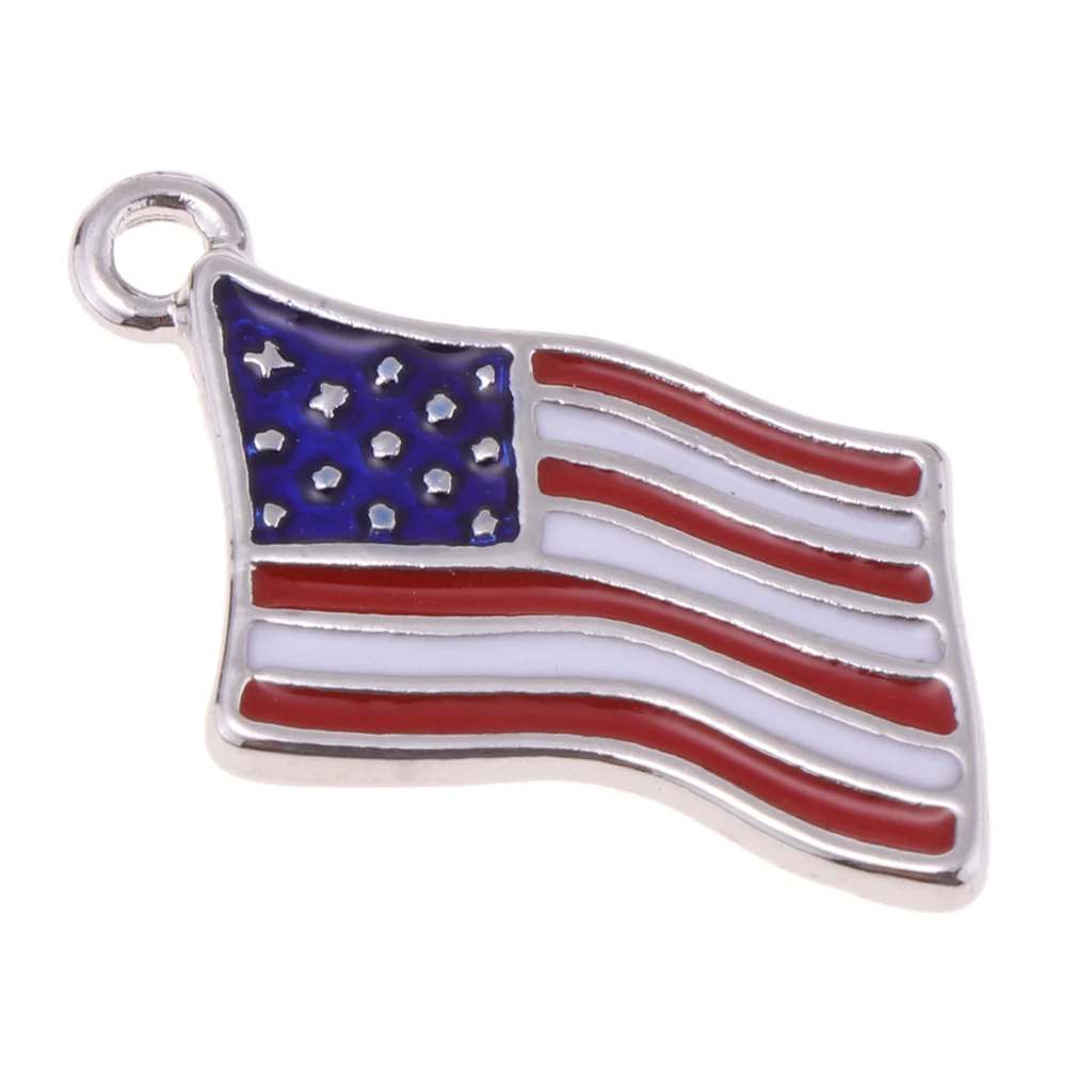 5PCS USA American Flag Alloy Enamel Charms Pendant Patriotic Jewelry Findings
