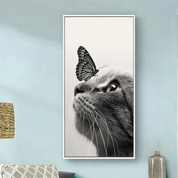 

Nordic Poster and Prints Black and White Cats and Butterfly Wall Art Pictures Decoration Picture Canvas Painting for Living Room