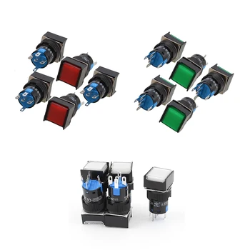 

5 Pcs White Square Cap DC 12V Light 1P2T 5 Pins Push Button Switch