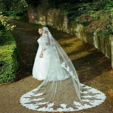 Один Слои Новые 3 м собор Длина белая аппликация из кружева цвета слоновой кости Свадебная фата Индивидуальный заказ Фата невесты на гребне