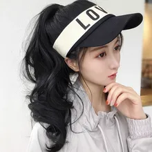 Шляпа парик цельный Модный Имитация длинные волосы поддельные головные уборы женские длинные вьющиеся волосы сетка красный пояс волосы бейсбольная шляпа конский хвост