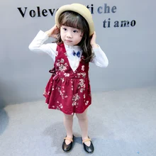 Детский комплект с платьем с принтом; милый комплект одежды для детей; школьный хлопковый Детский комплект; комфортный осенний комплект с цветочным принтом; Прямая поставка