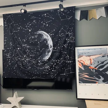 

Home Tapestry Sofa Background Cloth Geometric Black Star Decoration Hanging Macrame Wall Hanging Black And White Tapestry