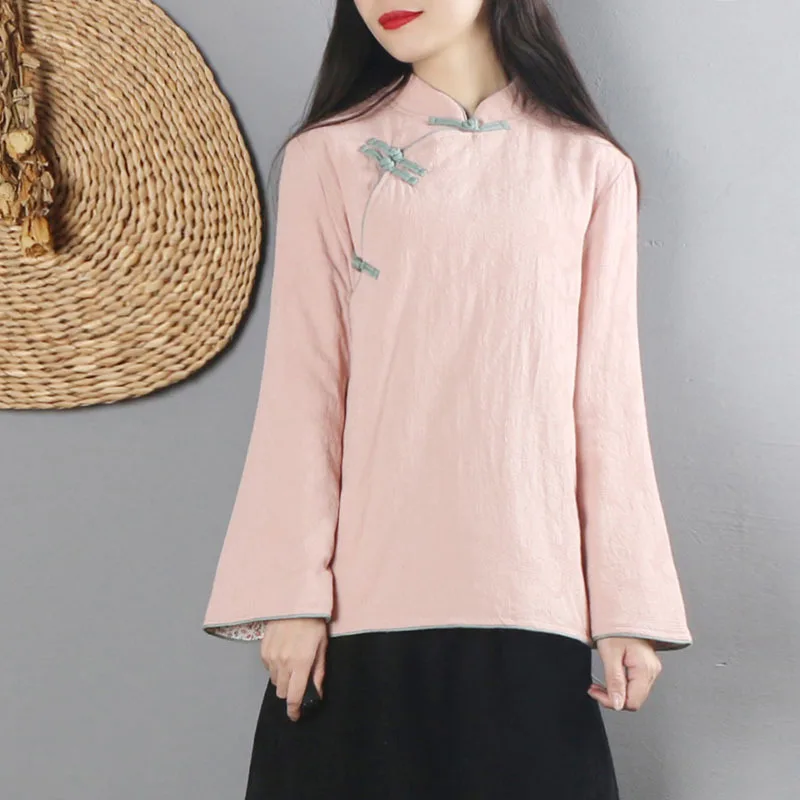 

Winter Chinese Button Knots Tops Zen Tea Service Short Thin Cotton-padded Jacket Chinese-style Retro Literature And Art Cotton-p