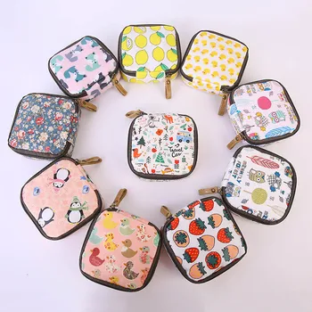 

Cute Cartoon 12*12cm Waterproof Cosmetic Bag Sanitary Pad Organizer Zipper Pouch Large Capacity Multifunction Small Wallet