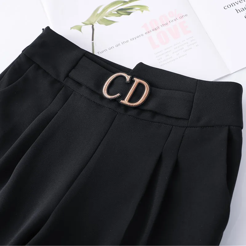 Черные, белые новые модные высококачественные женские брюки больших размеров, формальные брюки в деловом стиле для офисных леди, прямые брюки