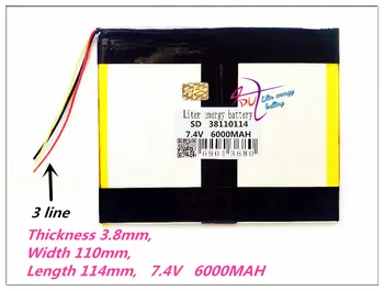

3 line 6000mAh 7.4V 38110114 40110110 Polymer rechargeable batteries GPS DVD Power bank Tablet computer general battery
