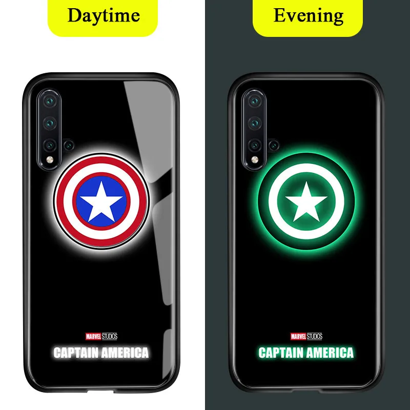 Captain America Для huawei Nova 5 Pro Nova 5T светящийся Марвел Мститель логотип супергероя глянцевый чехол Человек-паук Железный человек Стеклянная задняя крышка корпус - Цвет: Captain America