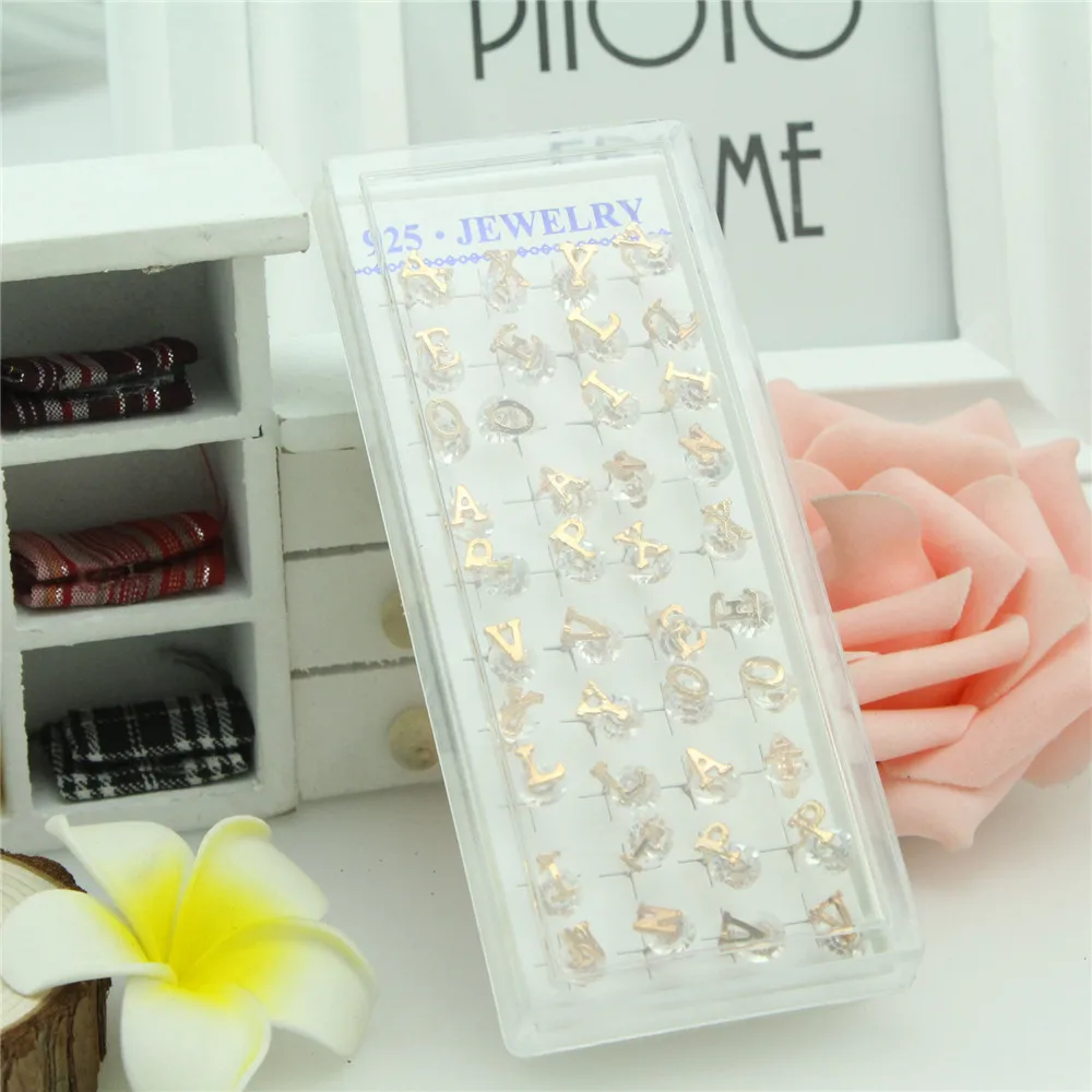 20 Pairs of a Box of New Gold Color Earrings Personality Charm Classic Letters Round Inlaid Crystal Earrings Jewelry