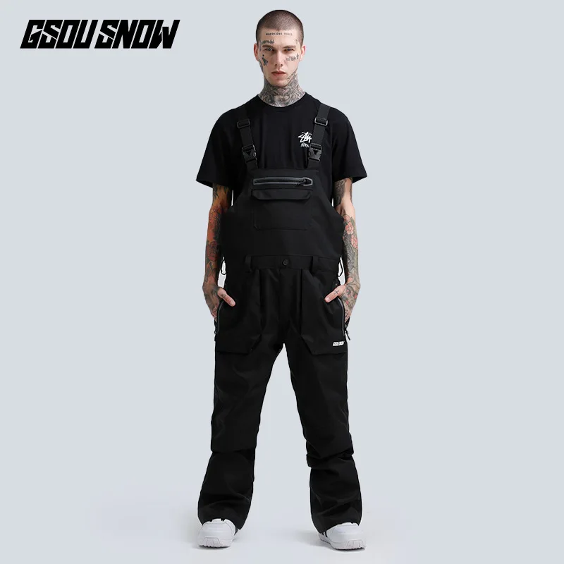 GSOU SNOW Snowboard bib pants пара зимних водонепроницаемых ветрозащитных дышащих лыжных штанов спортивные брюки для сноубординга для мужчин и женщин - Цвет: men-black