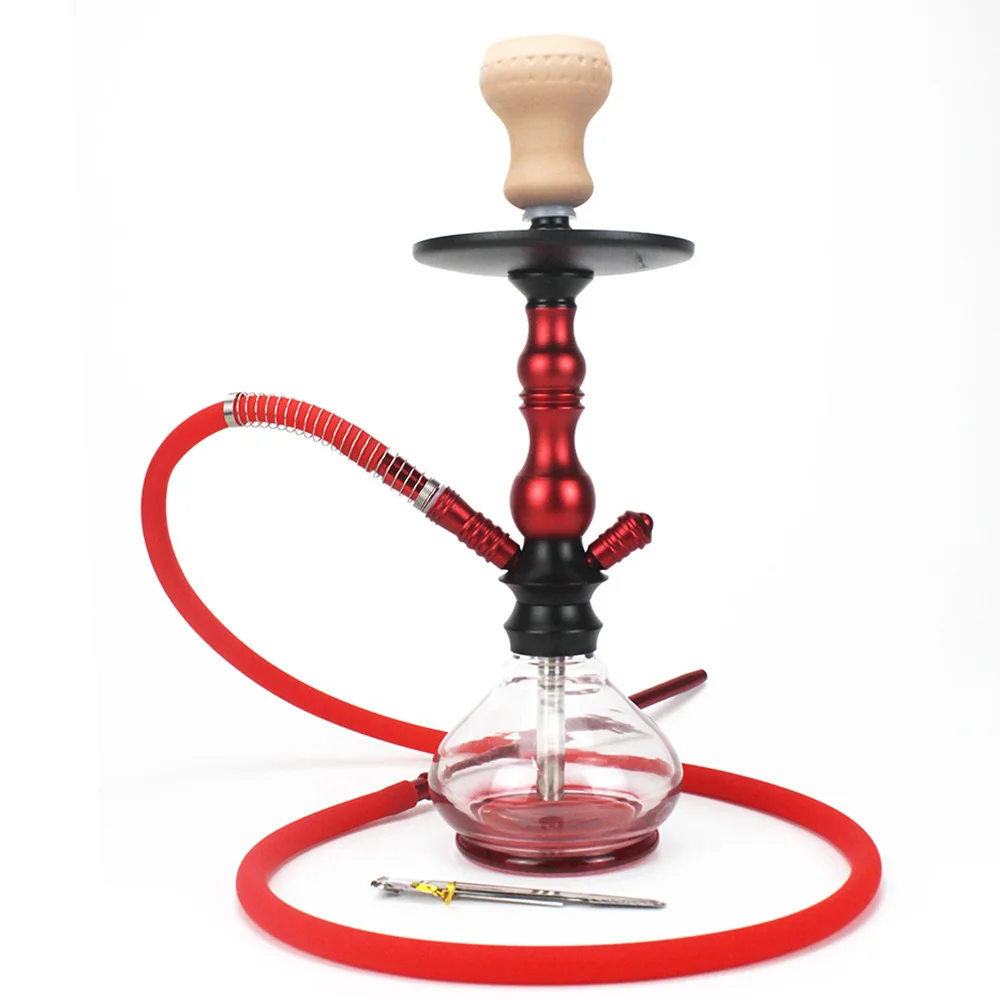 Красный Из нержавеющей стали для кальяна Shisha с керамической силиконовая миска шланг курительная труба Chicha Narguiles Sheesha стеклянный кальян SH194 - Цвет: Красный
