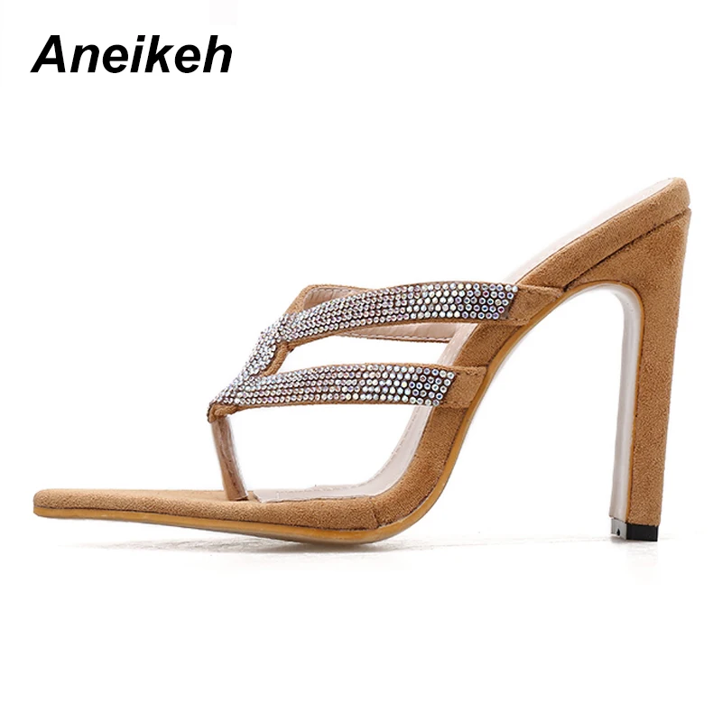 Aneikeh/блестящие стразы; Вьетнамки; обувь; женские шлепанцы на каблуке; остроконечные слипоны на высоком тонком каблуке; женские модные вечерние туфли-лодочки