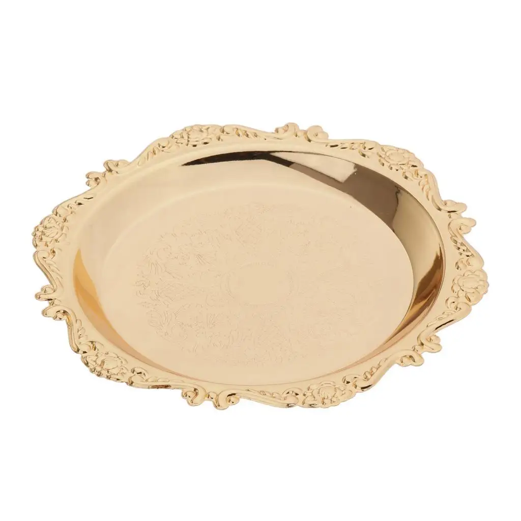 4'/6'Gold Round Metal Fruit Dish Pastry Plate Tea Dessert Serving Tray Food Display Plates Fruit Bread Basket - Golden, 15cm