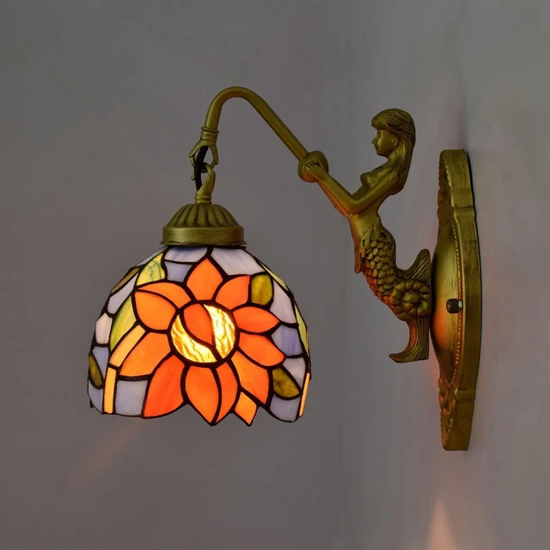 

Spot diameter 15cm American Rural Mediterranean Blue sunflower retro aisle beauty wall lamp