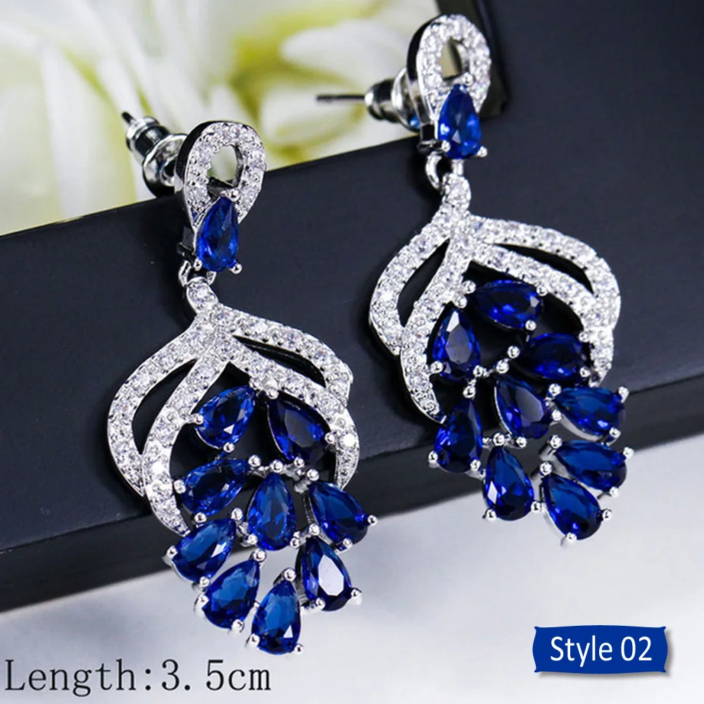 H78faf644660a4377befdad9b50bd1402O - ThreeGraces Noble Big Cubic Zirconia Dark Blue Crystal Earring for Women Statement Round Flower Dangle Teardrop Earrings ER011