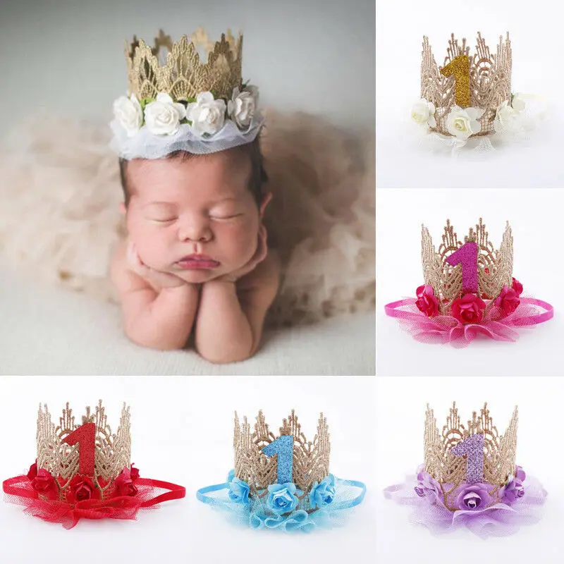 

Newborn Baby Shoes Girl Princess 1st Birthday Flower Crown Headband HairBow Band Photo Props Headwear