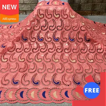 

2020 wholesale africain bazin riche fabric 5 yards Eyelet Peach bazin brode african bazin lace fabric with Women blouse BL359
