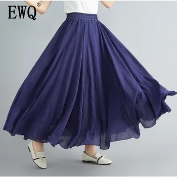 

[EWQ] 2020 Spring Summer New Casual Style Solid Color A-line Loose Patchwork Pleated Cotton Linen Fabric Long Length Skirt AF884