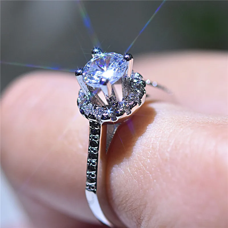Роскошные женские маленькие круглое циркониевое кольцо Классические 925 Серебряные Свадебный перстень элегантное обещание на помолвку кольца для женщин