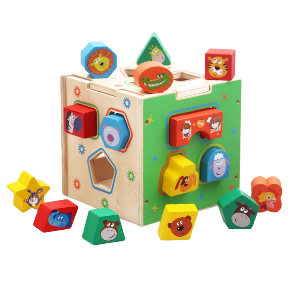 BabyToddlerWoodenBlocksShapeSorterToyColorShapeRecognition